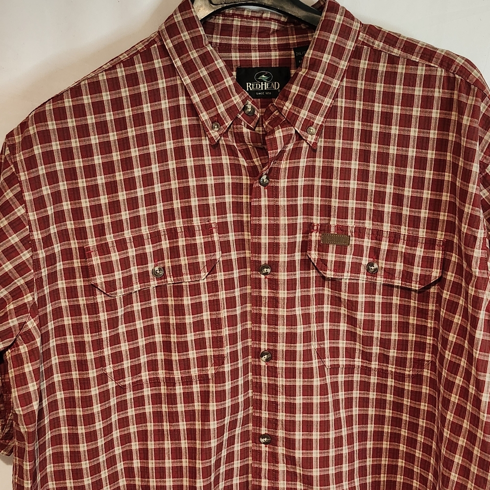 RedHead Men's Red Plaid Casual Button Up Shirt Top